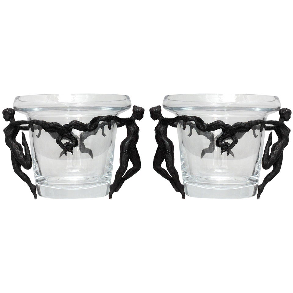 2 French Crystal Champagne Bucket