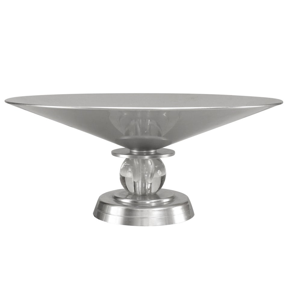 American Art Moderne Aluminum and Crystal Compote For Sale