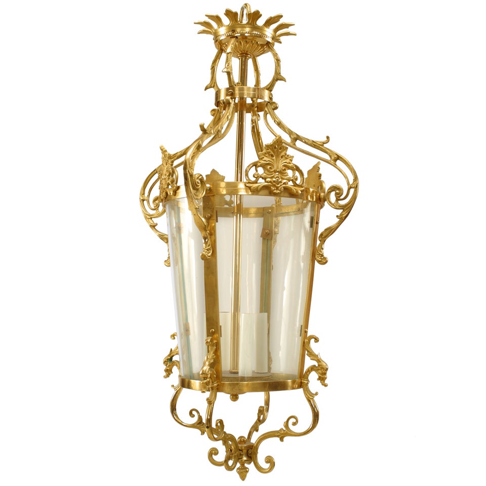 Lanterne suspendue française de style Louis XVI en bronze doré