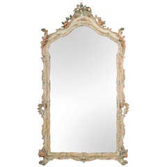 Antique 18th c. Floral Carved And Painted Venetian Wall Mirror
