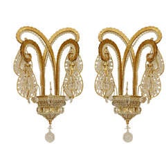 Pair of Gilt Metal And Beaded Glass "Octopus" Sconces In The Manner Of Bagues
