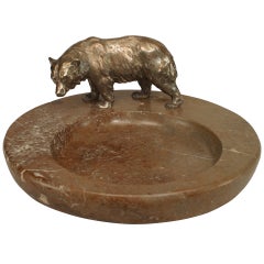 Antique Bronze and Marble Bear Ashtray