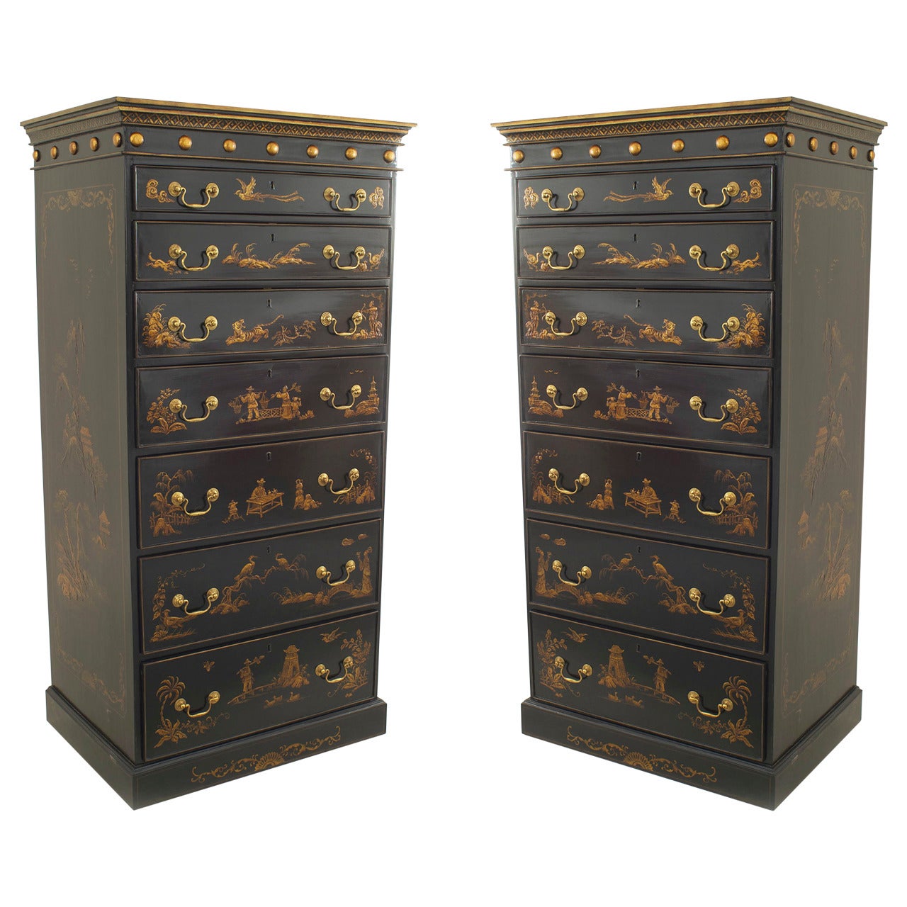 English Regency Style Chinoiserie Lacquered Chests of Drawers