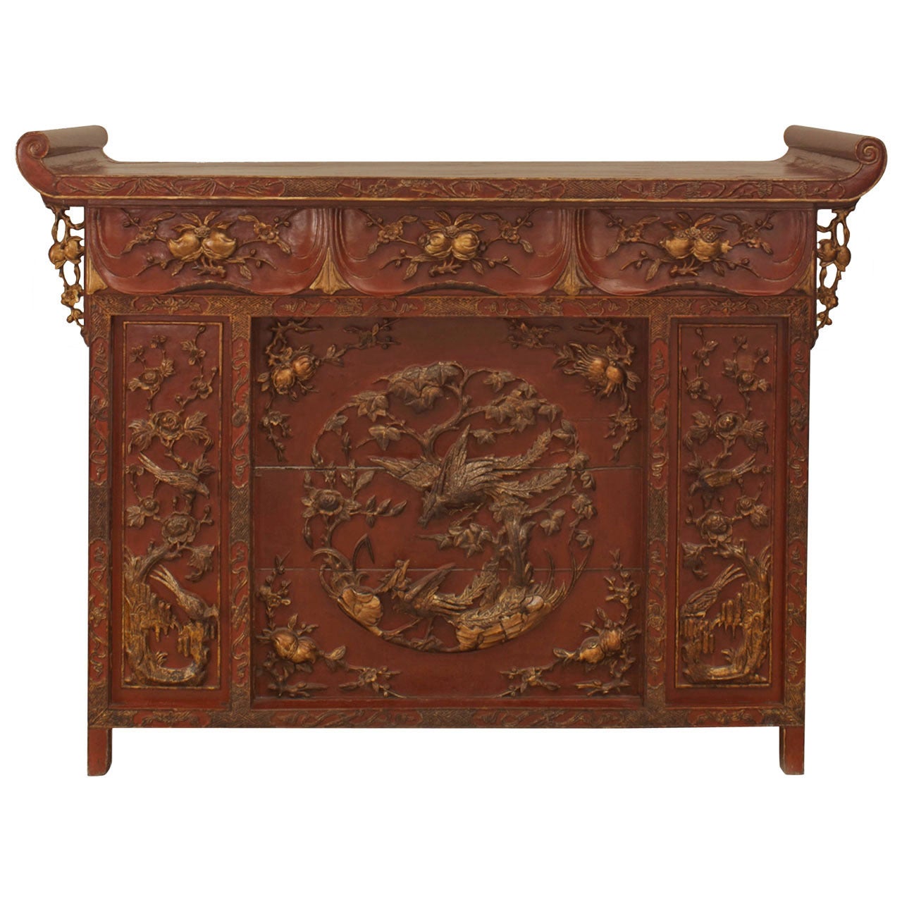 Chinese Red Lacquered and Gilt Altar Console Table