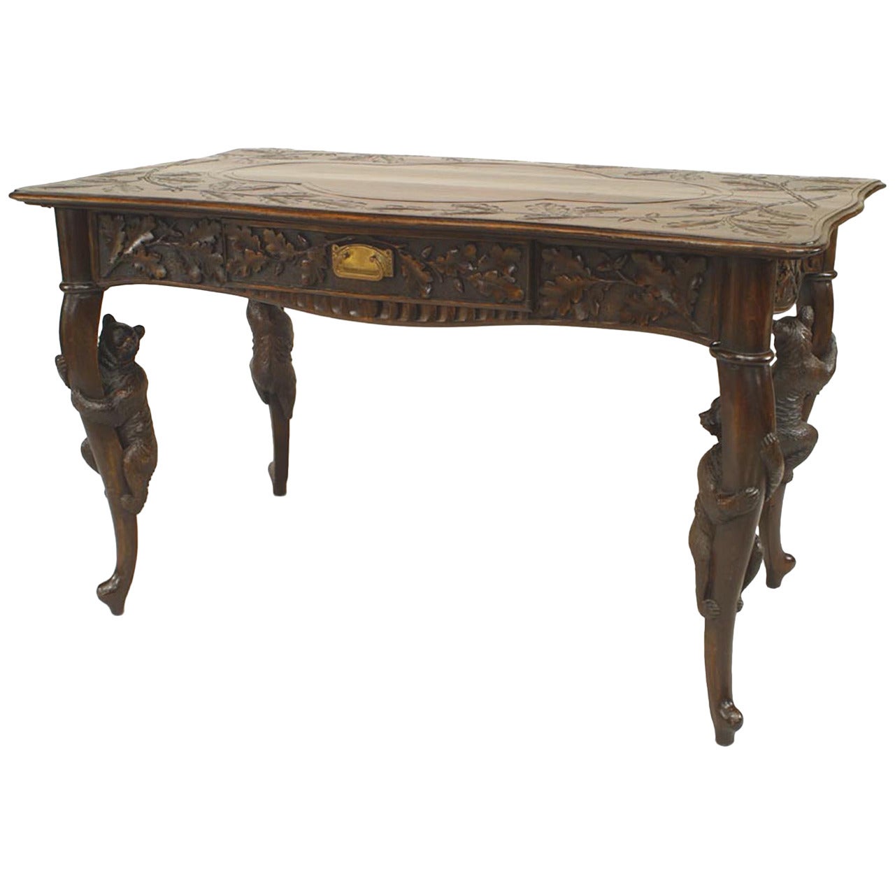 Rustic Black Forest Bear Walnut Table Desk For Sale