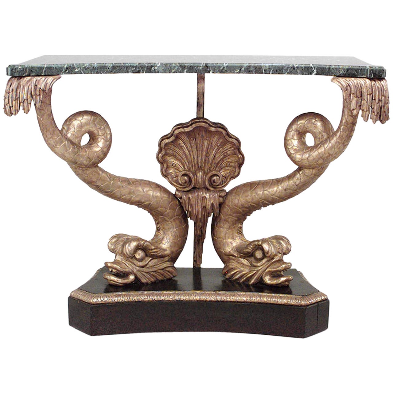 English Regency Style Gilt Dolphin Console Table For Sale