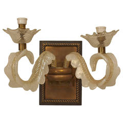 1940s Italian Bronze and Murano Glass Wall Sconce 10