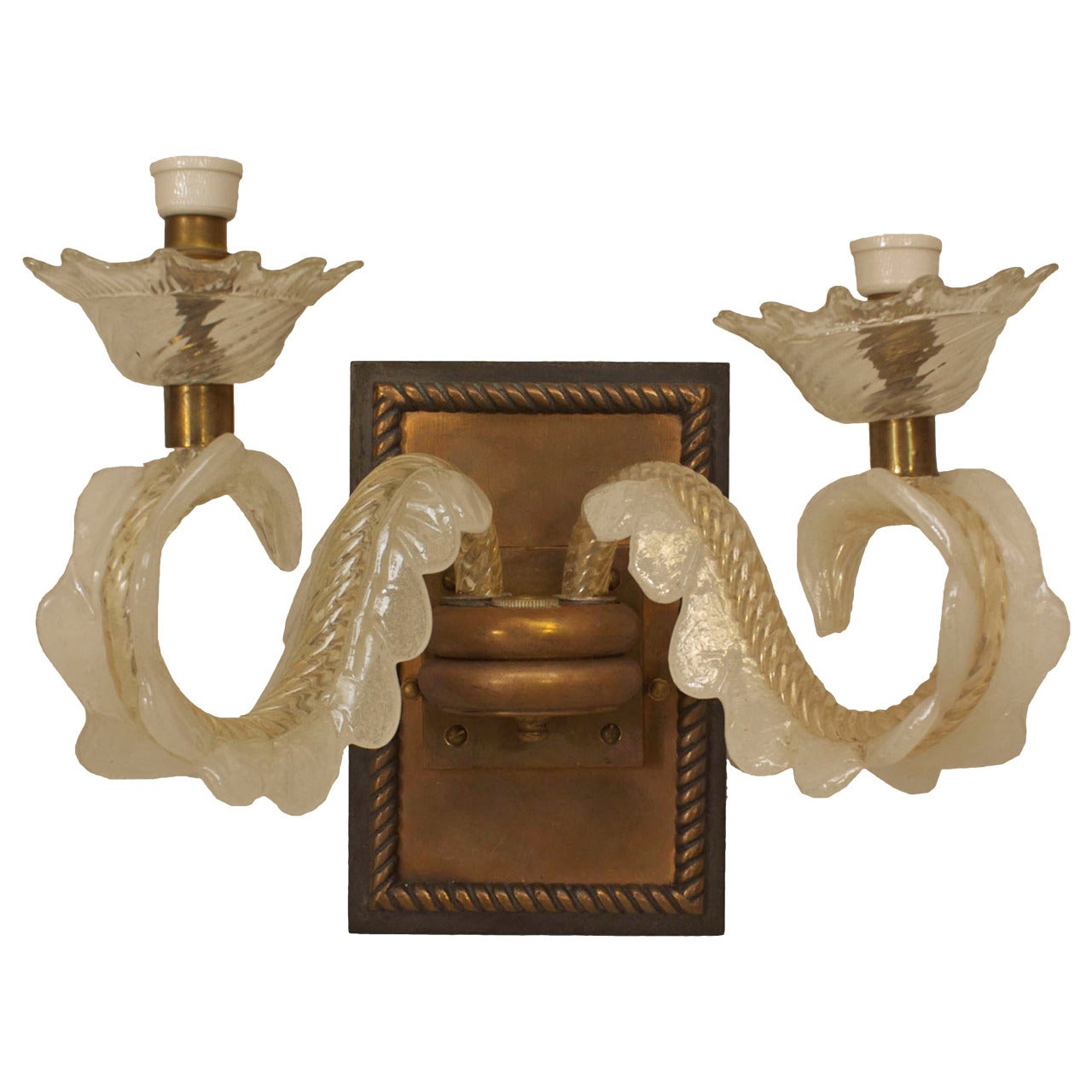 Italian Mid-Century Murano Glass and Bronze Wall Sconce For Sale