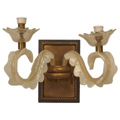 Vintage Italian Mid-Century Murano Glass and Bronze Wall Sconce