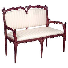 19th Century Art Nouveau Carved and Upholstered Walnut Loveseat 12