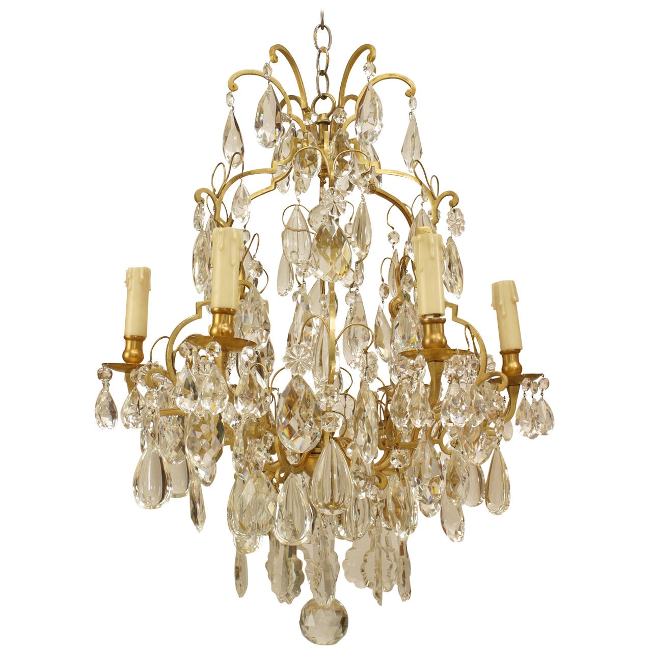 Turn of the Century French Louis XV Style Bronze and Crystal Chandelier