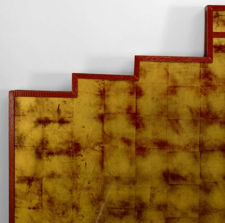 King Sized Gold Leaf And Lacquer Art Deco Hamanaka Headboard For French King Sized Gold Leaf And Lacquer Art Deco Hamanaka Headboard For