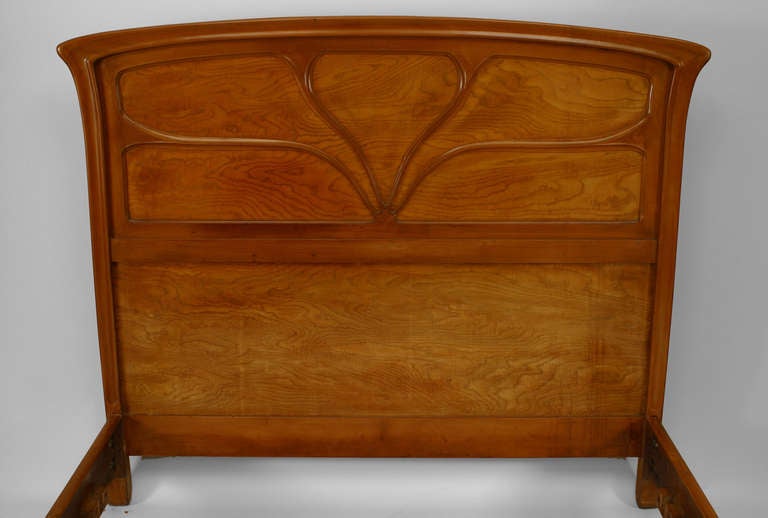 French Art Nouveau Queen Sized Maple Bed Signed By Landry