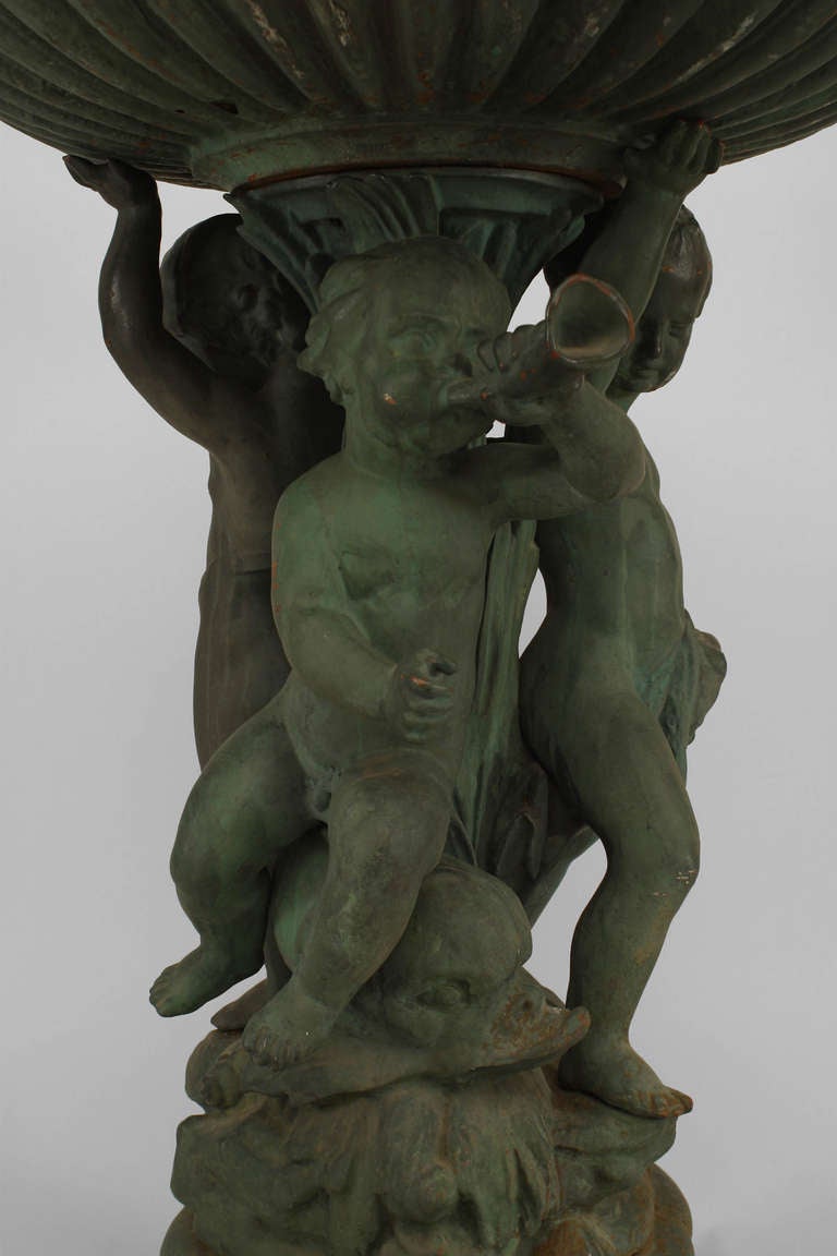 Renaissance Revival Late 19th C. Painted Iron Fountain With Putti