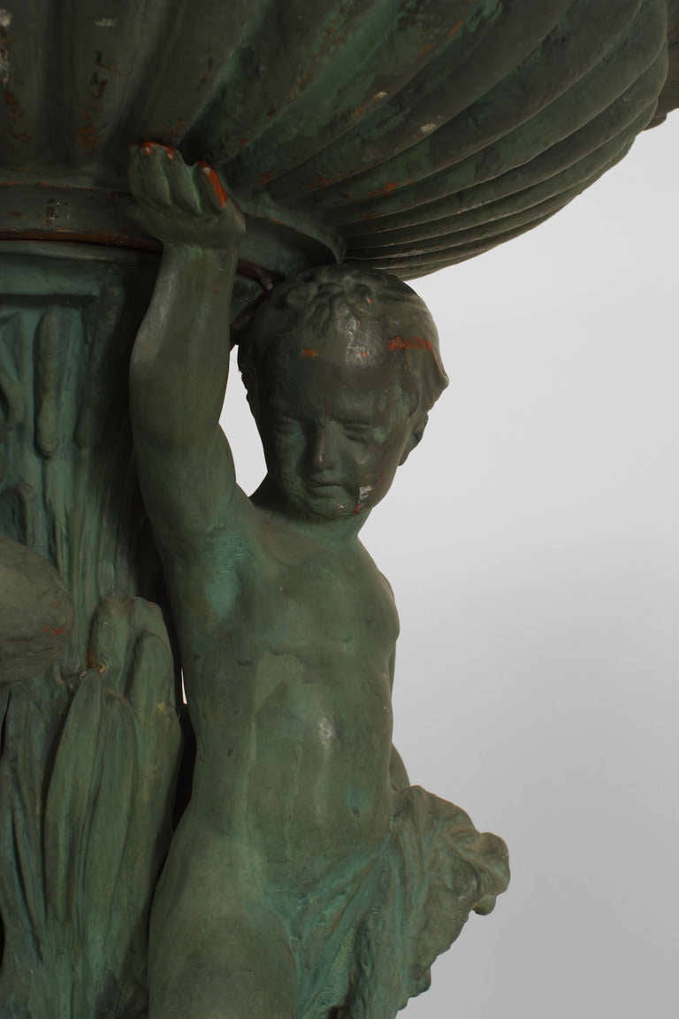Unknown Late 19th C. Painted Iron Fountain With Putti
