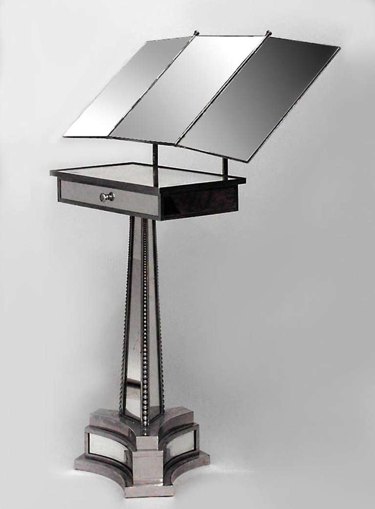 1940's French Chrome Shaving Mirror And Pedestal For Sale at 1stdibs