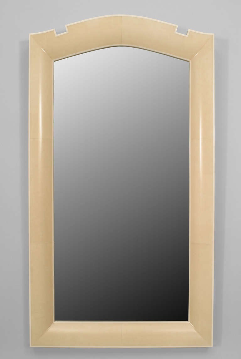 Two Modern Parchment-Framed Wall Mirrors