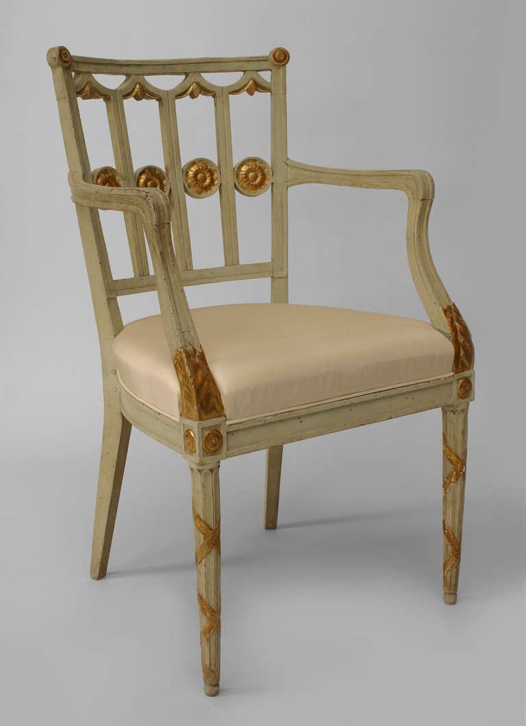 Neoclassical Set of Six Neoclassic Parcel-Gilt Upholstered Side Chairs