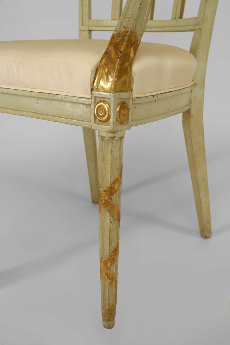 Set of Six Neoclassic Parcel-Gilt Upholstered Side Chairs In Excellent Condition In New York, NY