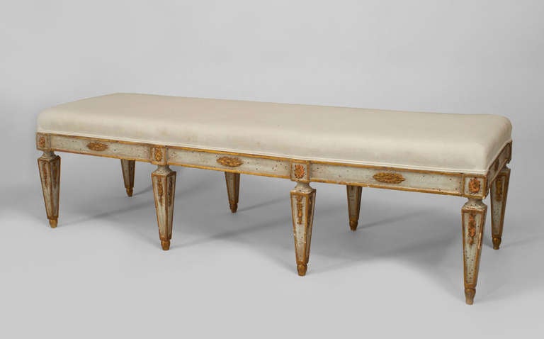 18th c. Gilded And Upholstered Italian Neoclassic Wooden Bench