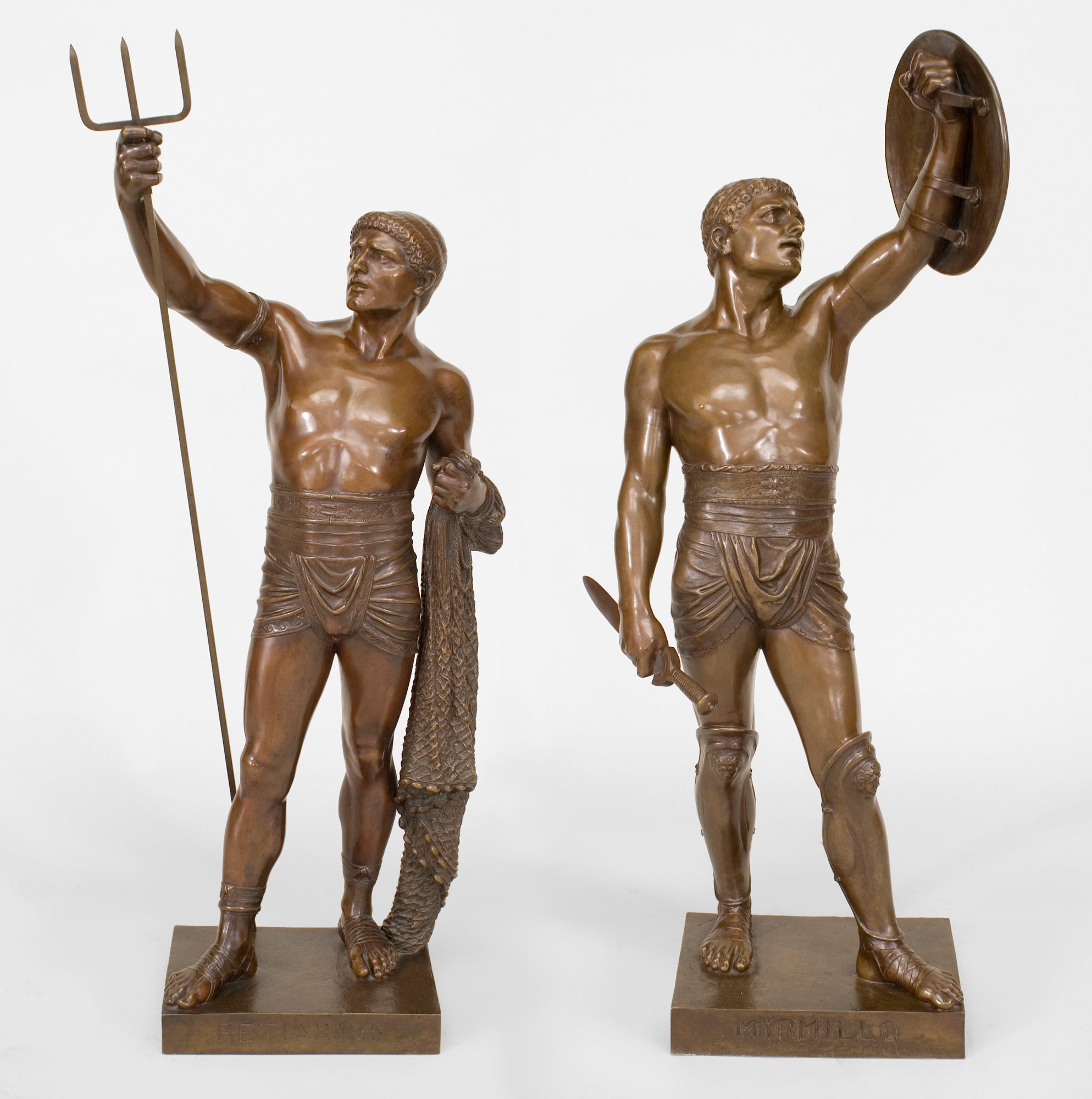 Paar Gladiator-Figuren aus Bronze von E. Guillemin