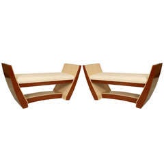 Two French Art Deco Style Upholstered Makore And Sycamore Benches 3