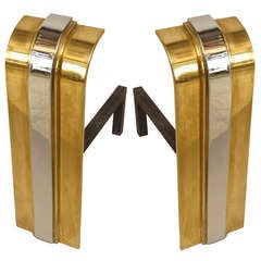 American Art Deco Brass And Chrome Andirons