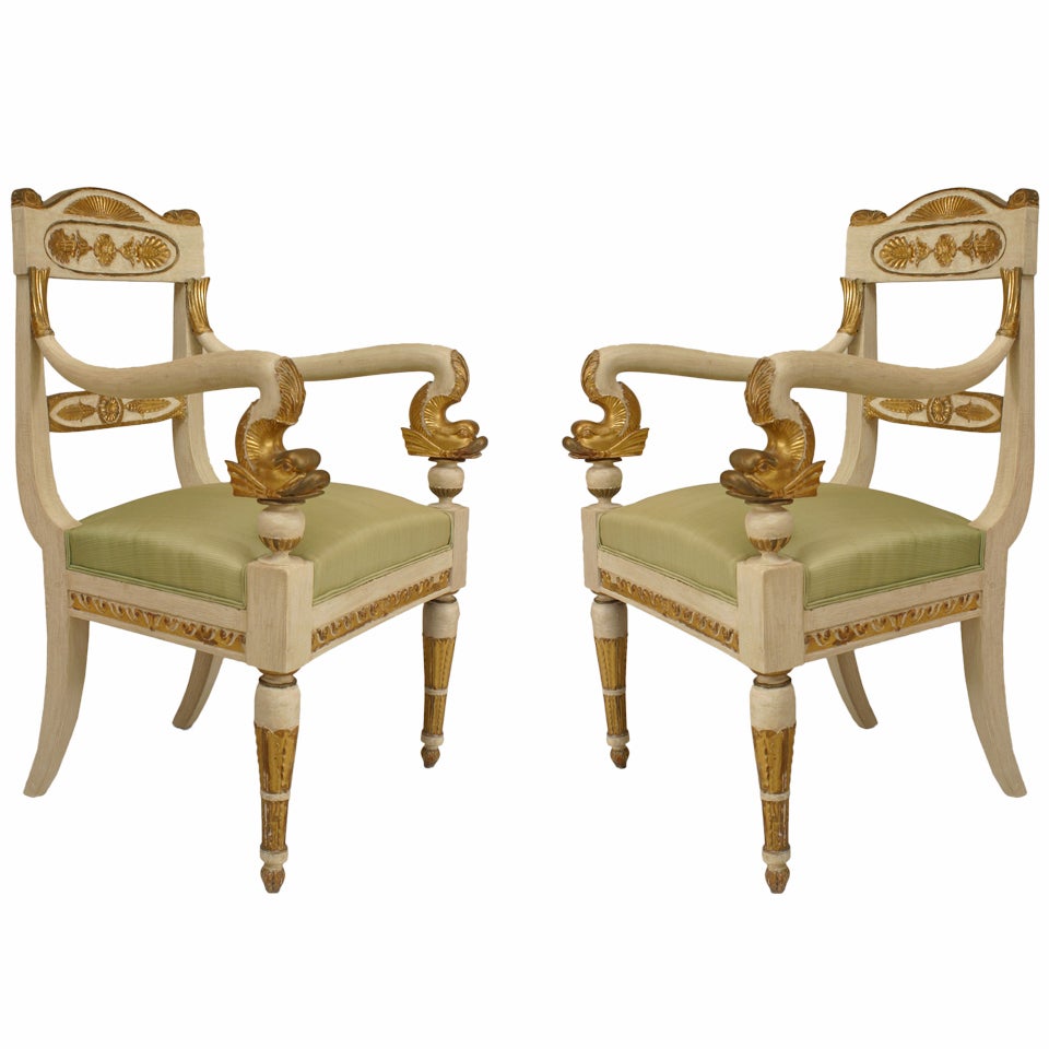 Pair of Early 19th c. Gilt Carved Italian Neoclassic Chairs