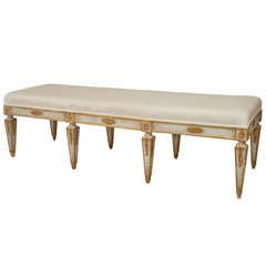 18th c. Gilded And Upholstered Italian Neoclassic Wooden Bench