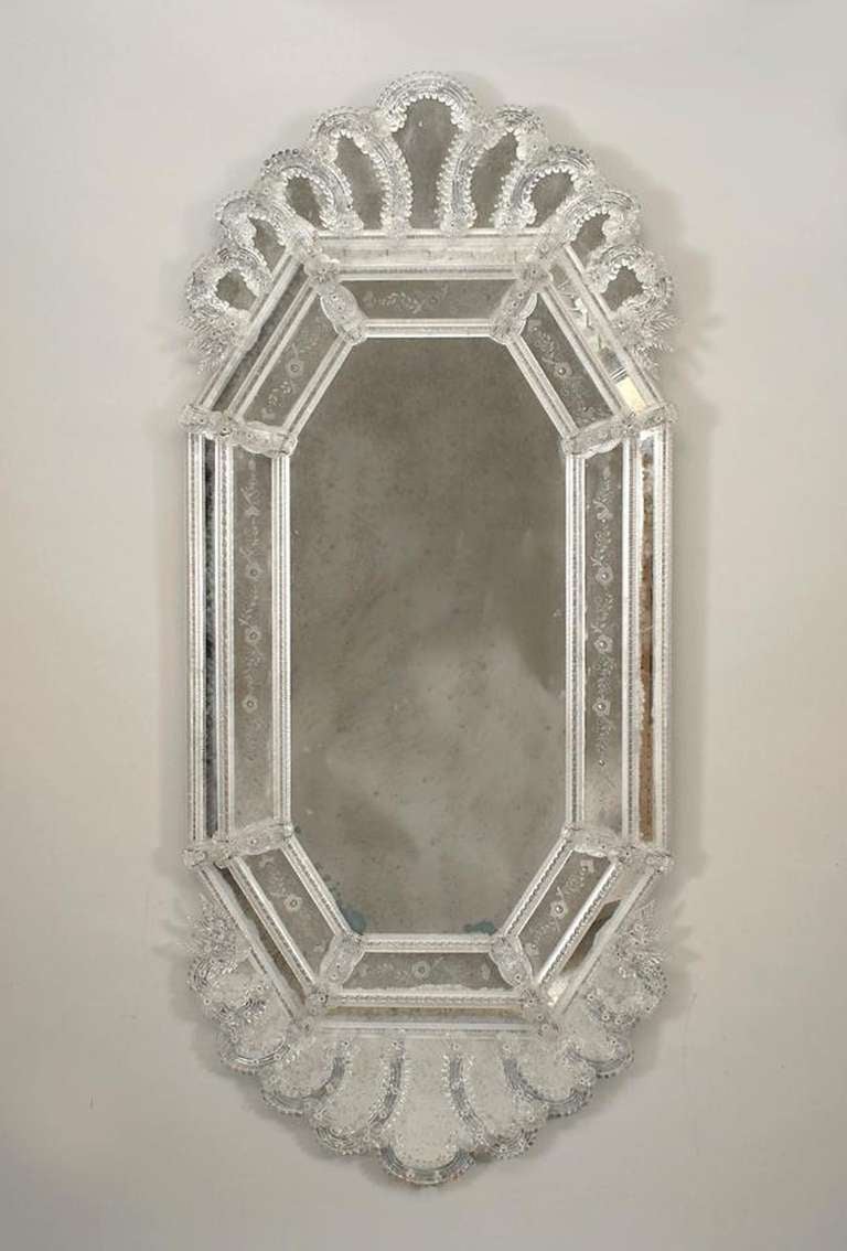 1920's Venetian Murano Glass Etched Wall Mirror