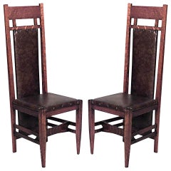 Pair of American Mission Oak Leather Side Chairs