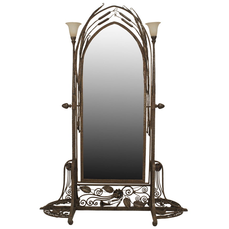 Paul Kiss French Art Deco Wrought Iron Cheval Mirror