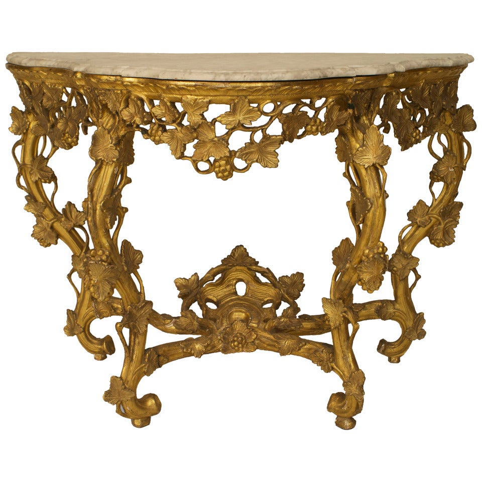 French Louis XV Gilt Floral Console Table