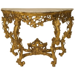 French Louis XV Gilt Floral Console Table