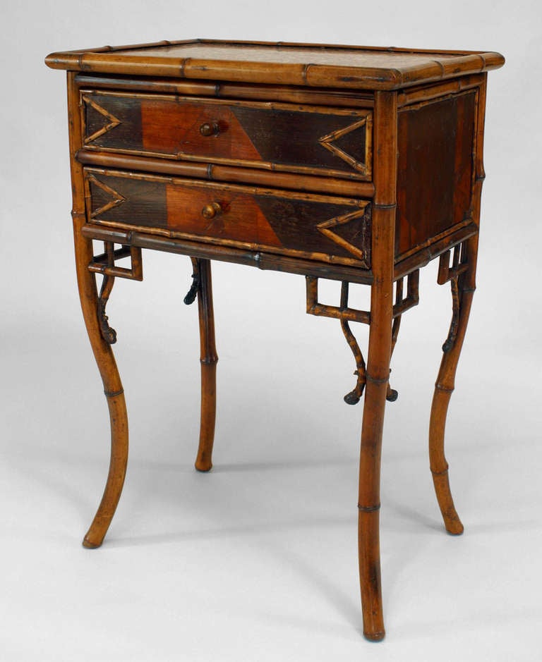 19th c. English Inlaid Bamboo And Marble Bedside Commode