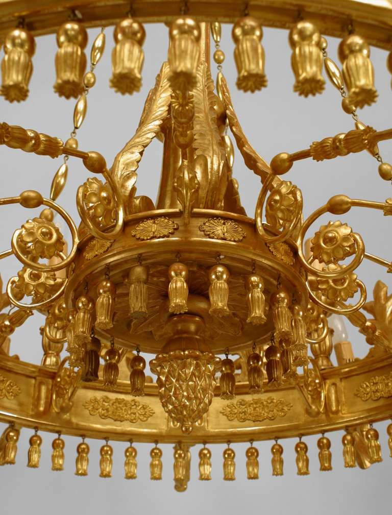 A Monumental 19th c. Biedermeier Gilt Wood 24 Light Chandelier In Excellent Condition In New York, NY