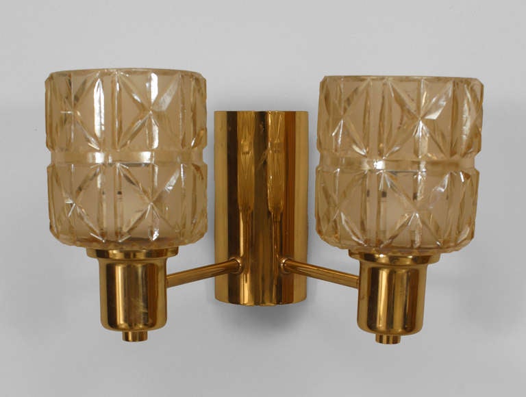 3 Swedish Cut Glass And Brass Sconces By Jakobsen For Sale at 1stdibs