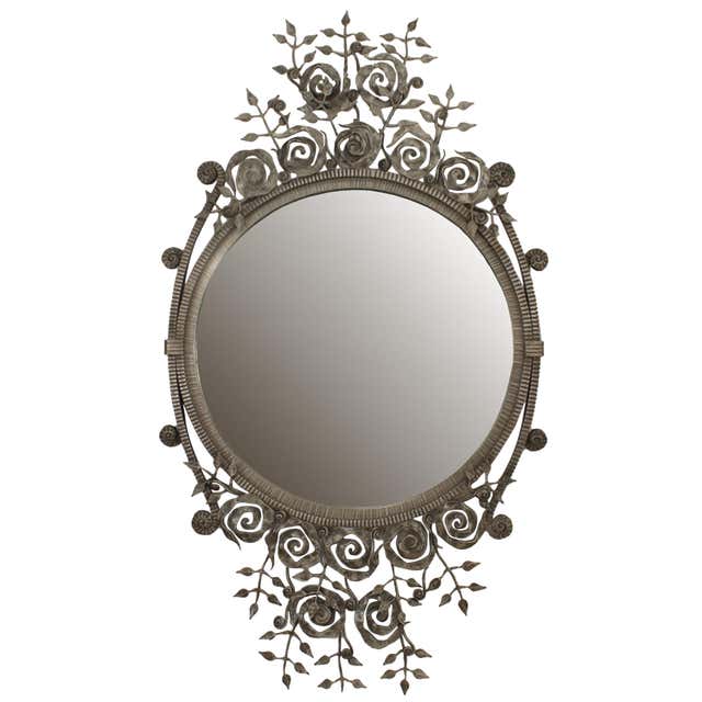 Vintage Round Wall Mirror Forged Wrought Iron Decoration For Sale at ...
