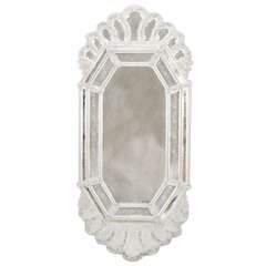 Antique 1920's Venetian Murano Glass Etched Wall Mirror