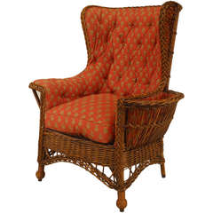 19th Century American Upholstered Wicker Armchair 8
