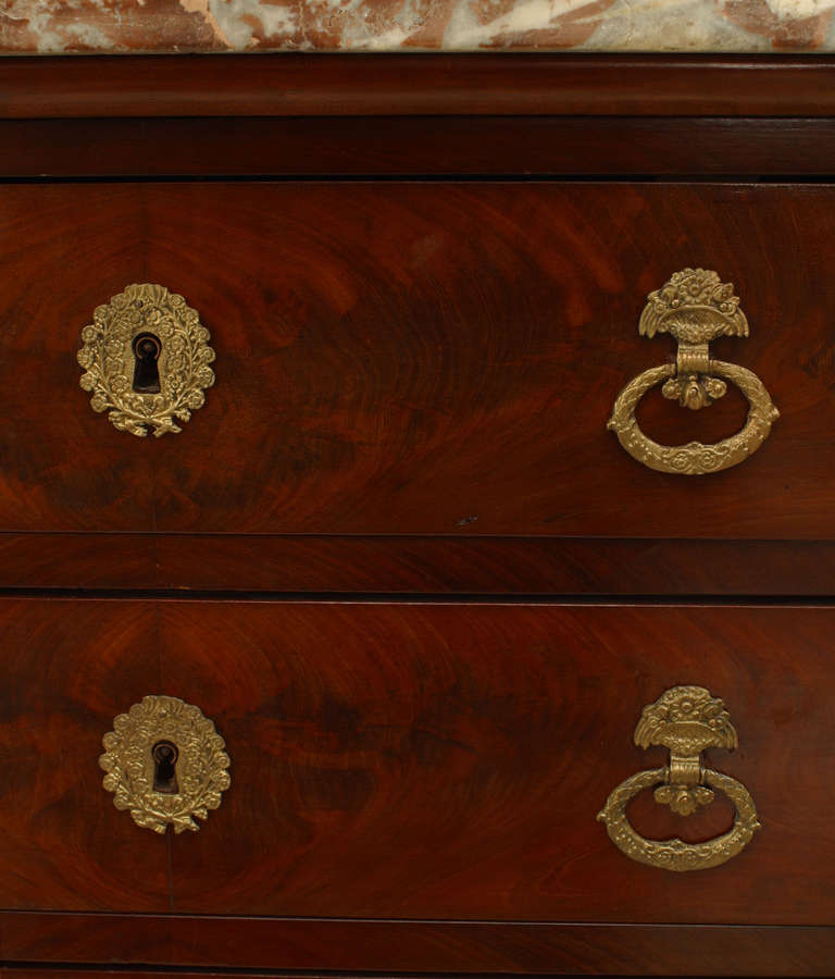 French Empire Style Mahogany Chest with Brown Marble Top In Good Condition For Sale In New York, NY