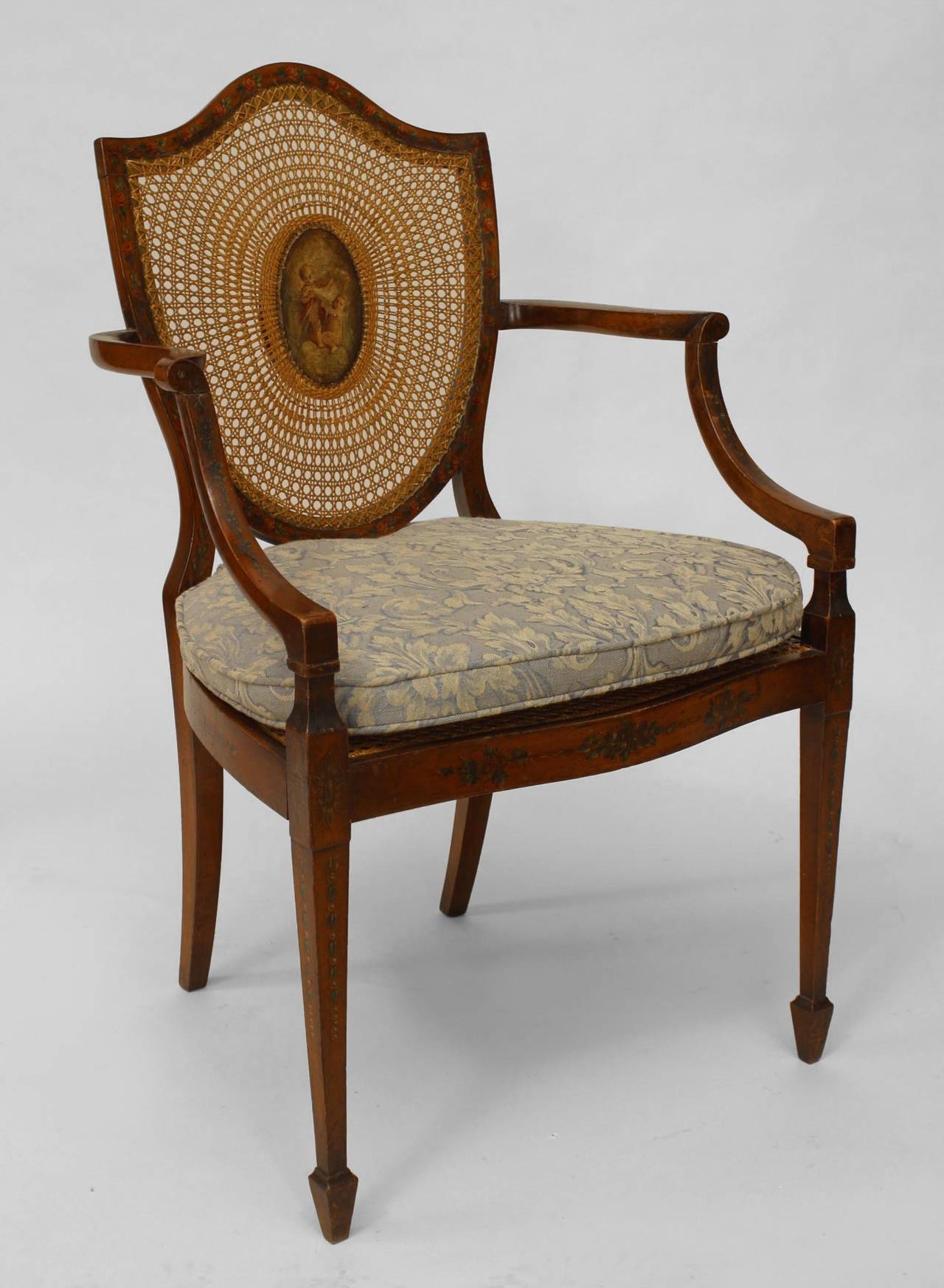 19th Century Pair of English Sheraton Satinwood Shield Armchairs For Sale