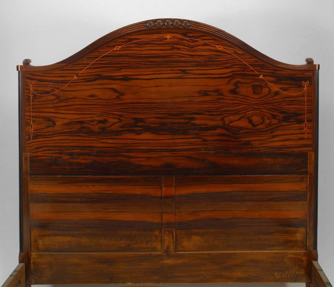 French Art Deco Marquetry Palisander and Amaranth Queen-Sized Bed 4