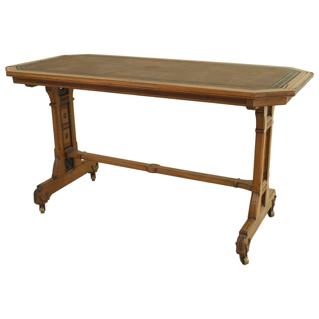 English Arts & Crafts Aesthetic Movement Elm Wood Desk with Contrasting Inlay For Sale