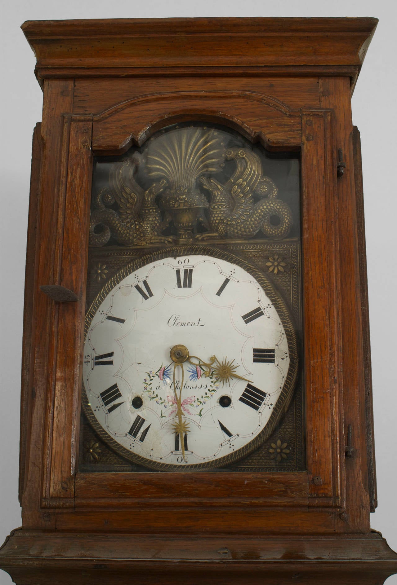 18th Century French Provincial Oak Grandfather Clock with an Enamel