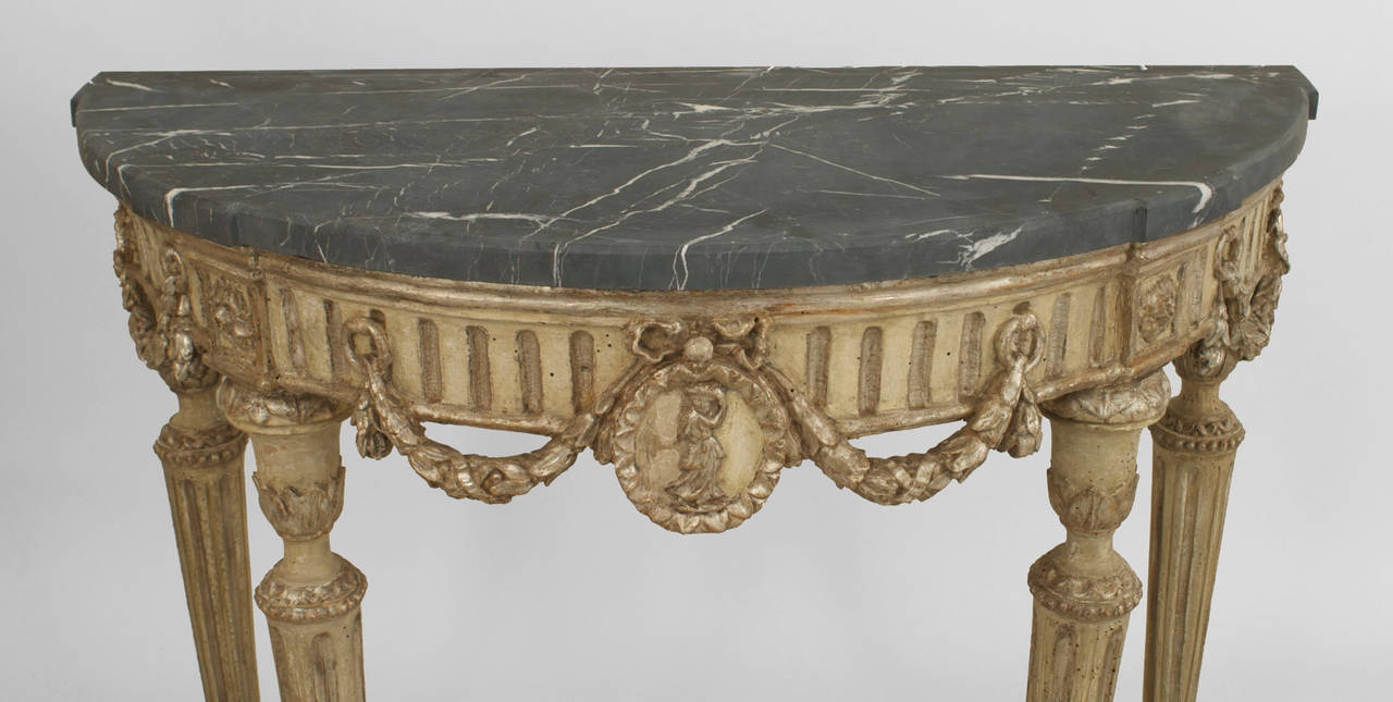 Pair of 18th Century Italian Neoclassical Silver Gilt Demilune Consoles In Good Condition In New York, NY