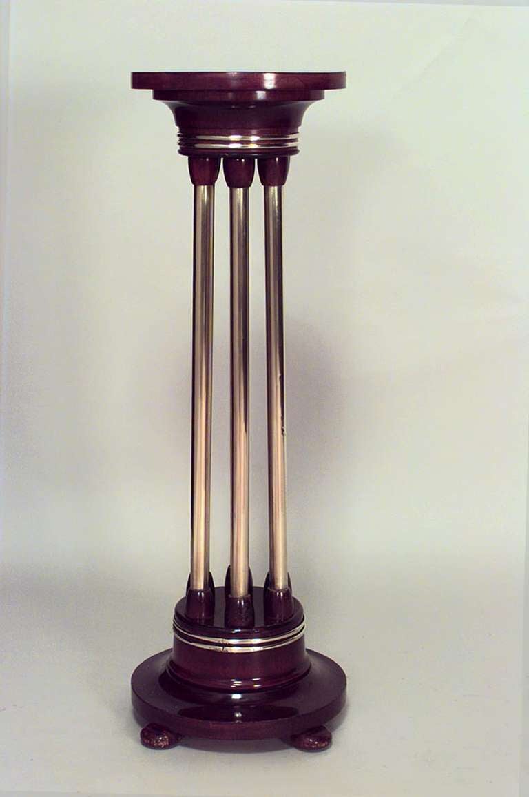 Austrian Bentwood Secessionist brass mounted mahogany pedestal circular top on 6 columnar uprights. (late 19th/early 20th Cent)
