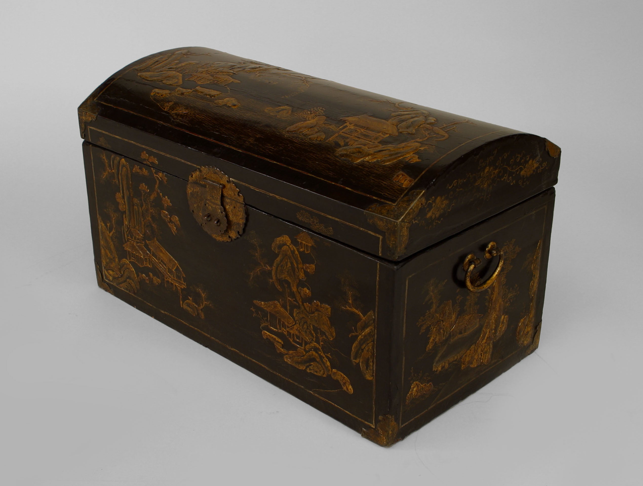 Chinese Black Lacquered Floor Trunk For Sale