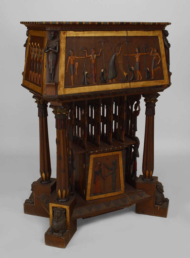 Extraordinary 19th c. Egyptian Revival Library Cabinet