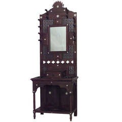 Moorish Style Pearl Inlaid Walnut Mirrored Hatrack